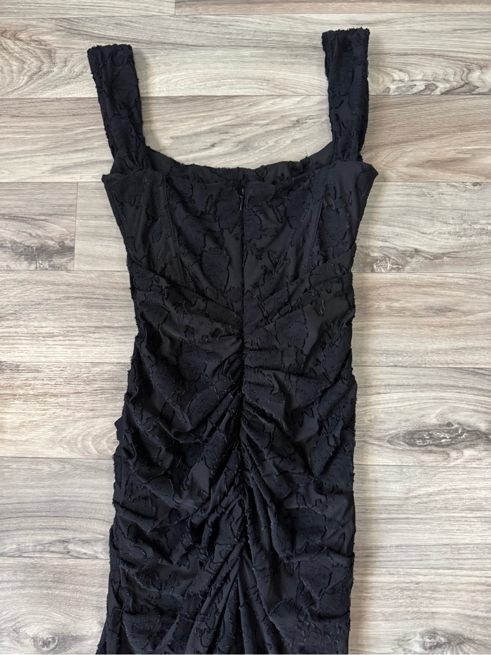 House of Cb Cesca Floral Ruched High-Low Dress in Black Size Medium - Picture 11 of 12